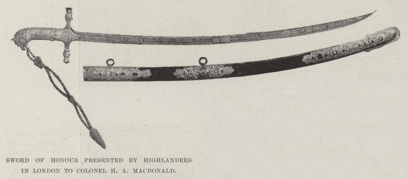 Sword of Honor podarowany przez Highlanders w Londynie pułkownikowi H A MacDonald autorstwa English Photographer