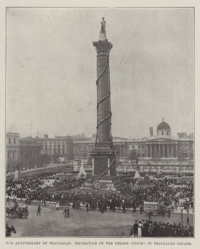 Rocznica Trafalgaru, dekoracja kolumny Nelsona na Trafalgar Square autorstwa English Photographer