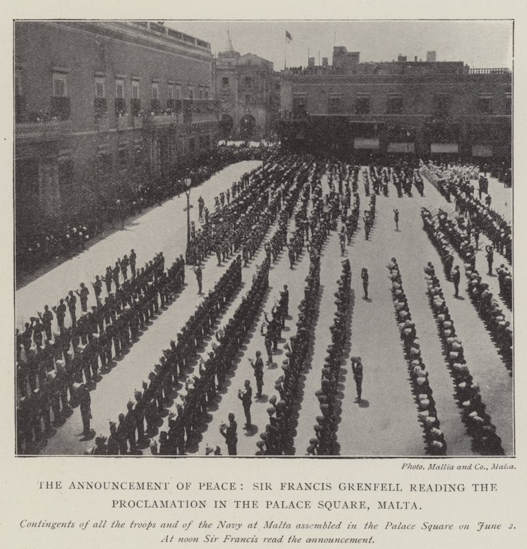 Ogłoszenie pokoju, Sir Francis Grenfell czyta proklamację na Placu Pałacowym, Malta autorstwa English Photographer