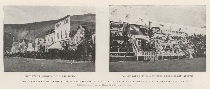 Obchody Dnia Wiktorii w najdalej wysuniętym na północ mieście Imperium Brytyjskiego, sceny w Dawson City, Yukon autorstwa English Photographer