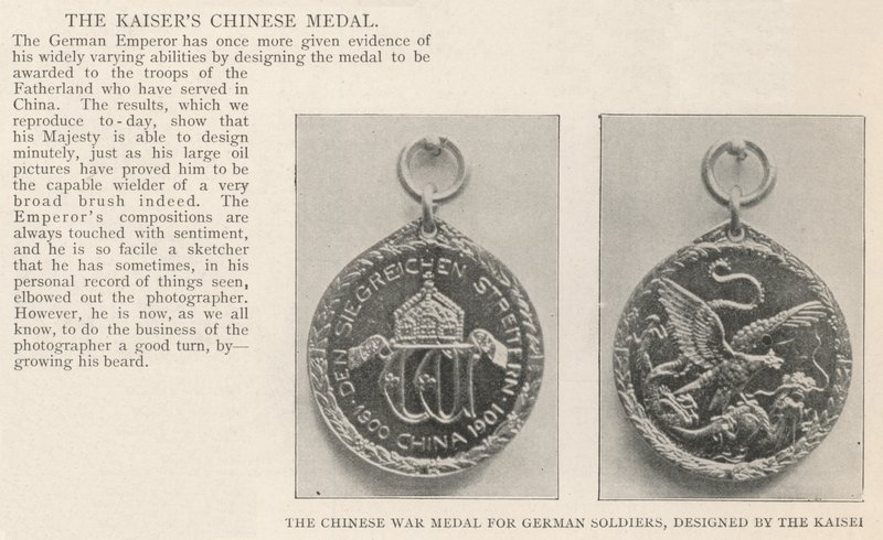 Chiński Medal Wojenny dla Żołnierzy Niemieckich, zaprojektowany przez Kaiser autorstwa English Photographer