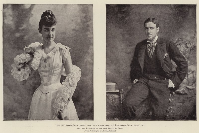 Książę dOrleans, ur. 1869, i księżniczka Helene dOrleans, ur. 1871, syn i córka zmarłego hrabiego de Paris autorstwa English Photographer