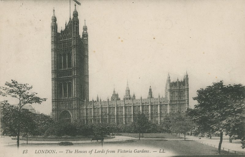 Houses of Lords z Victoria Gardens w Londynie autorstwa English Photographer