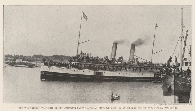 The Islander, okręt flagowy linii Canadian Pacific Alaskan, rozbity przez górę lodową u wybrzeży Juneau na Alasce, 16 sierpnia autorstwa English Photographer