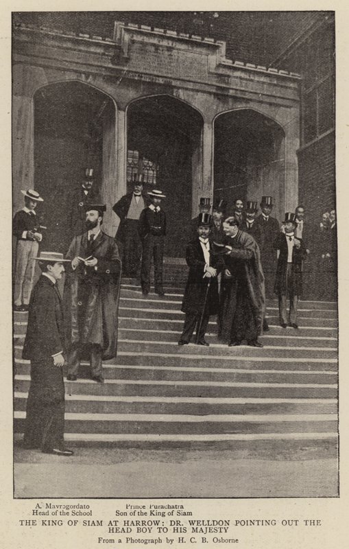 Król Syjamu w Harrow, dr Welldon wskazuje Prefekta Naczelnego Jego Królewskiej Mości autorstwa English Photographer