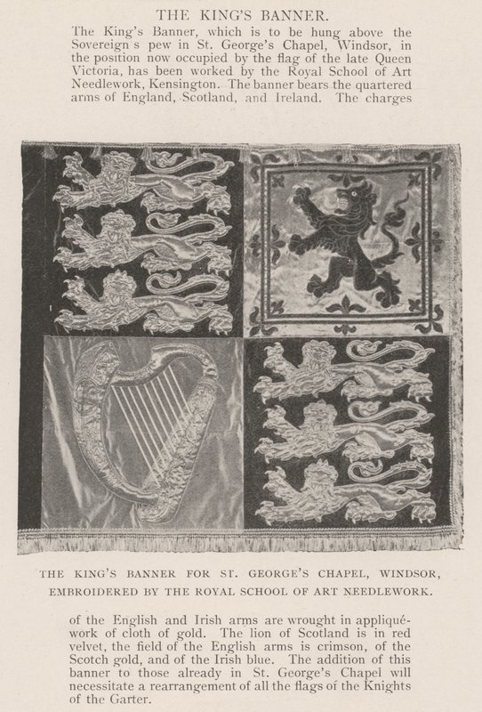 Sztandar Królów do kaplicy św. Jerzego w Windsor, wyhaftowany przez Royal School of Art Needlework autorstwa English Photographer