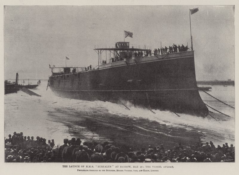 Wodowanie HMS Euryalus w Barrow, 20 maja, statek na wodzie autorstwa English Photographer