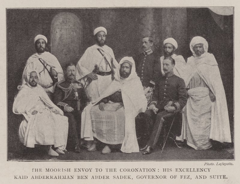 Wysłannik Maurów na Koronację, Jego Ekscelencja Kaid Abderrahman ben Abder Sadek, gubernator Fezu i Suita autorstwa English Photographer
