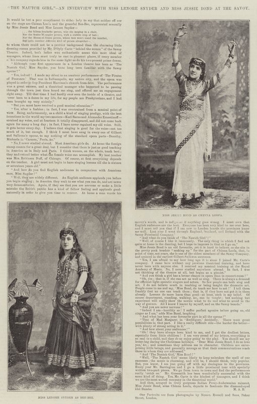The Nautch Girl, wywiad z panną Lenore Snyder i panną Jessie Bond w Savoy autorstwa English Photographer