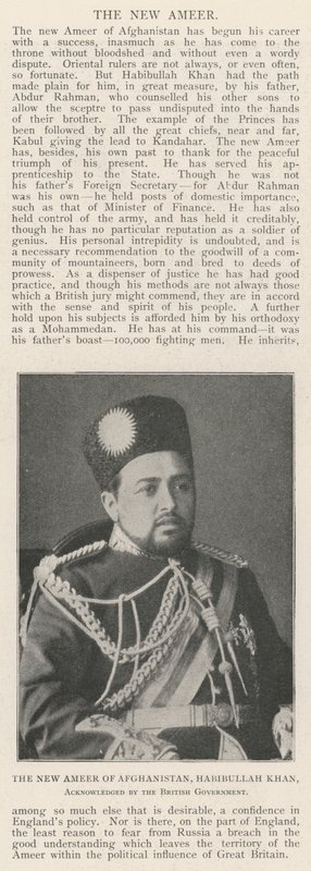 Nowy Amier Afganistanu, Habibullah Khan, uznany przez rząd brytyjski autorstwa English Photographer