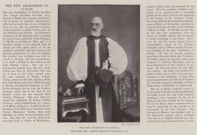 Nowy Arcybiskup Dublina, Przewielebny Joseph Ferguson Peacocke, DD autorstwa English Photographer