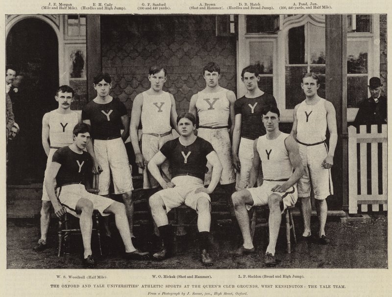 Uniwersytety Oxford i Yale Athletic Sports w Queens Club Grounds, West Kensington, Yale Team autorstwa English Photographer
