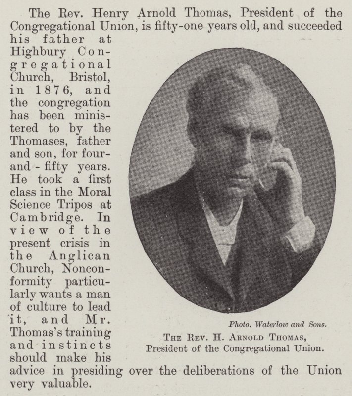 Wielebny H Arnold Thomas, przewodniczący Związku Kongregacyjnego autorstwa English Photographer