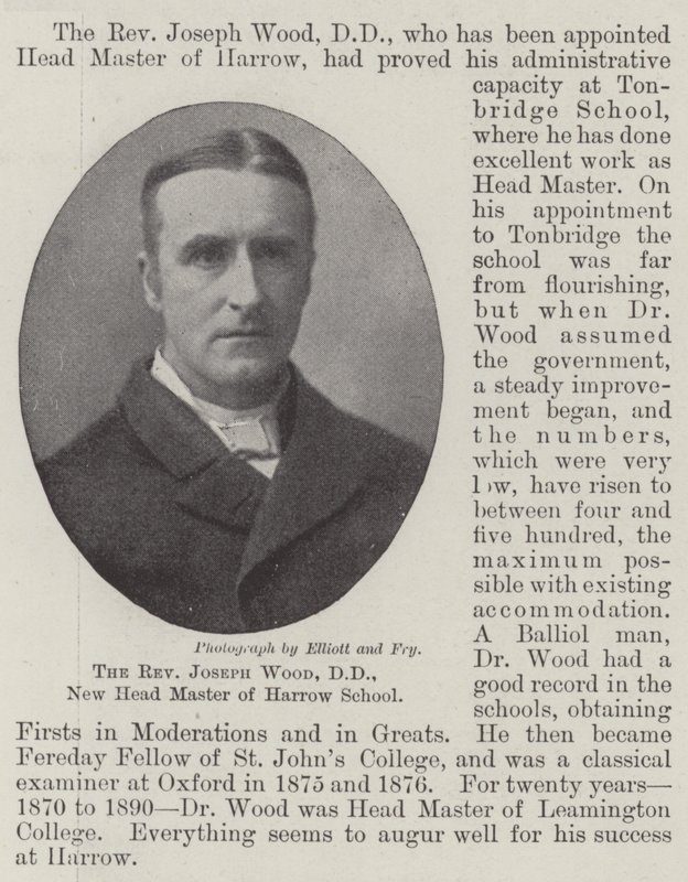 Wielebny Joseph Wood, DD, nowy dyrektor szkoły Harrow School autorstwa English Photographer