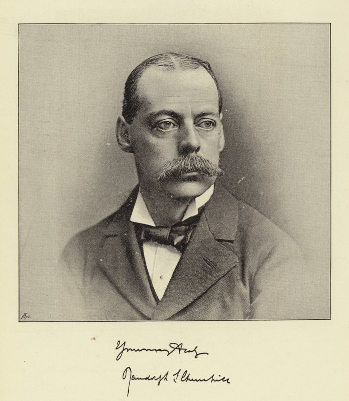 Prawy Lord Randolph Churchill, zmarły kanclerz skarbu i były przewodniczący Izby Gmin autorstwa English Photographer