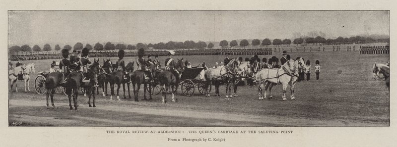 Royal Review w Aldershot, powóz Queens w Saluting Point autorstwa English Photographer