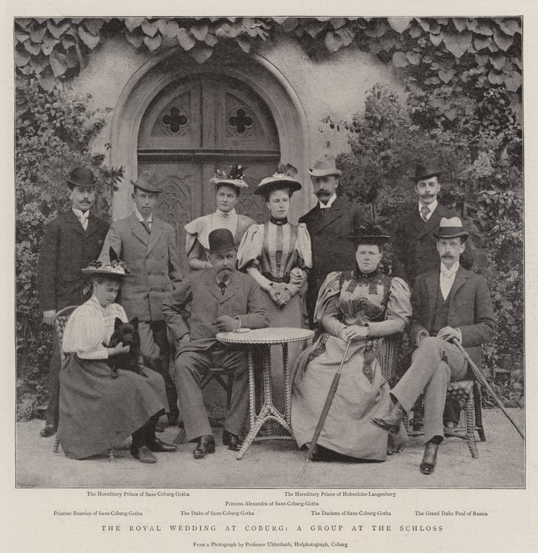 Królewskie wesele w Coburgu, grupa w Schloss autorstwa English Photographer