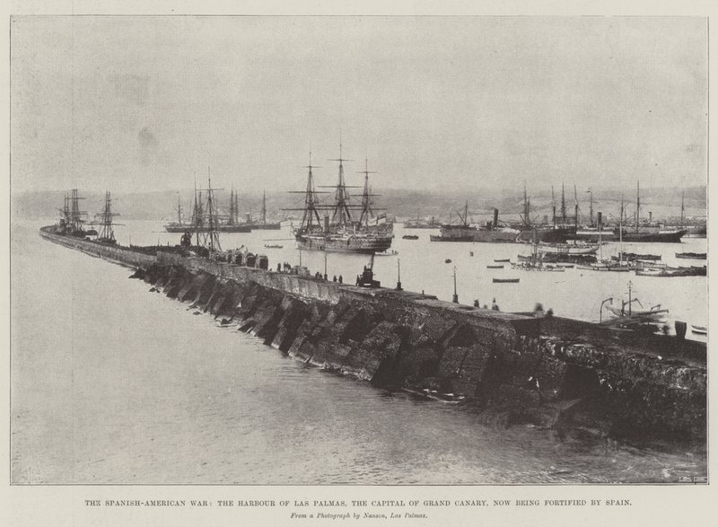 Wojna hiszpańsko-amerykańska, port w Las Palmas, stolica Gran Canarii, obecnie ufortyfikowany przez Hiszpanię autorstwa English Photographer