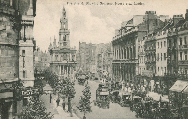 The Strand, przedstawiający Somerset House i St Clement Danes, Londyn autorstwa English Photographer