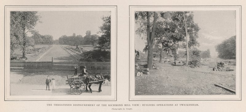 Zagrożone oszpecenie widoku Richmond Hill, prace budowlane w Twickenham autorstwa English Photographer