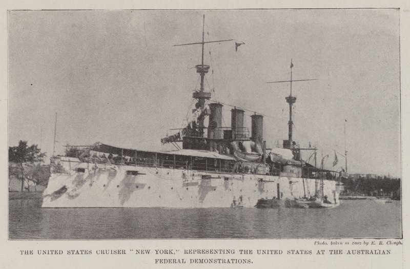 United States Cruiser New York, reprezentujący Stany Zjednoczone na australijskich demonstracjach federalnych autorstwa English Photographer