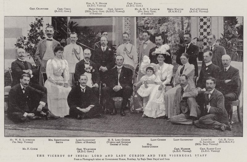 Wicekról Indii, Lord i Lady Curzon oraz sztab Vigeregal autorstwa English Photographer