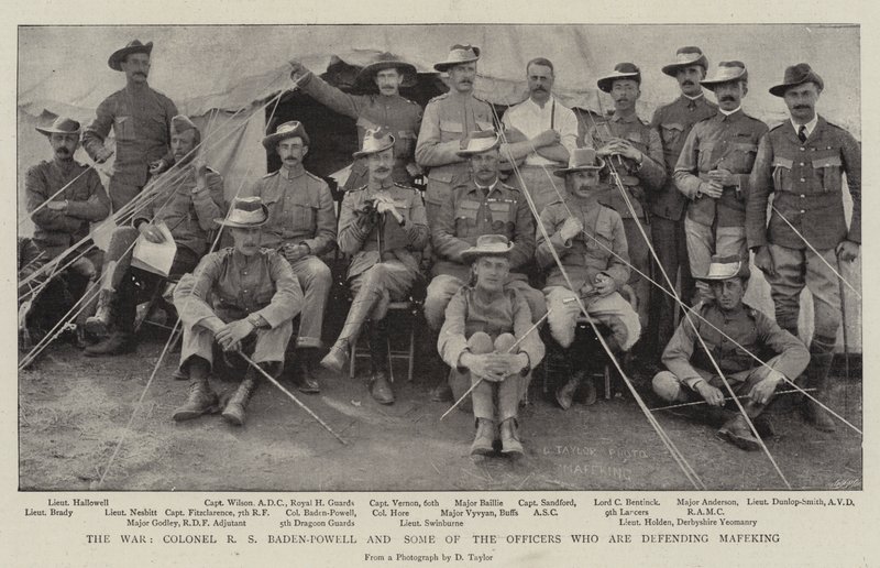 Wojna, pułkownik R S Baden-Powell i niektórzy oficerowie, którzy bronią Mafeking autorstwa English Photographer