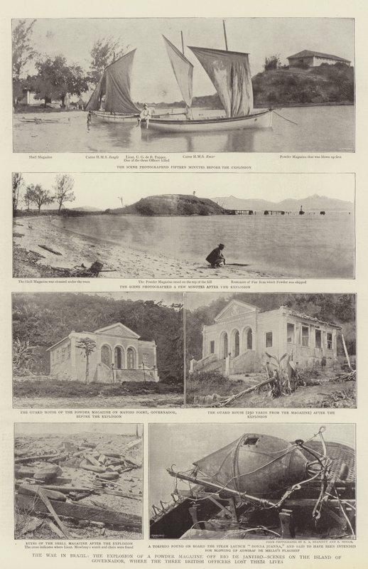 Wojna w Brazylii, Wybuch prochowni w Rio de Janeiro, Sceny na wyspie Governador, gdzie trzej brytyjscy oficerowie stracili życie autorstwa English Photographer