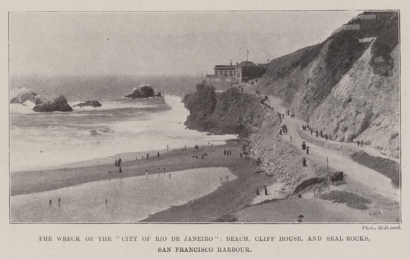 Wrak miasta Rio de Janeiro, plaża, dom na klifie i skały fok, port w San Francisco autorstwa English Photographer