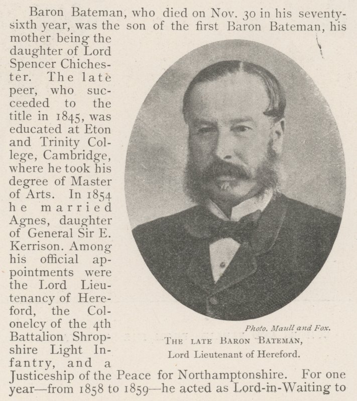 Nieżyjący już baron Bateman, lord porucznik Hereford autorstwa English Photographer