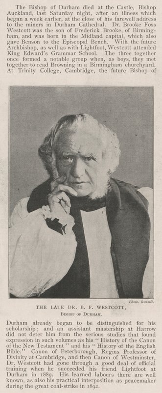 Nieżyjący już dr B F Westcott, biskup Durham autorstwa English Photographer