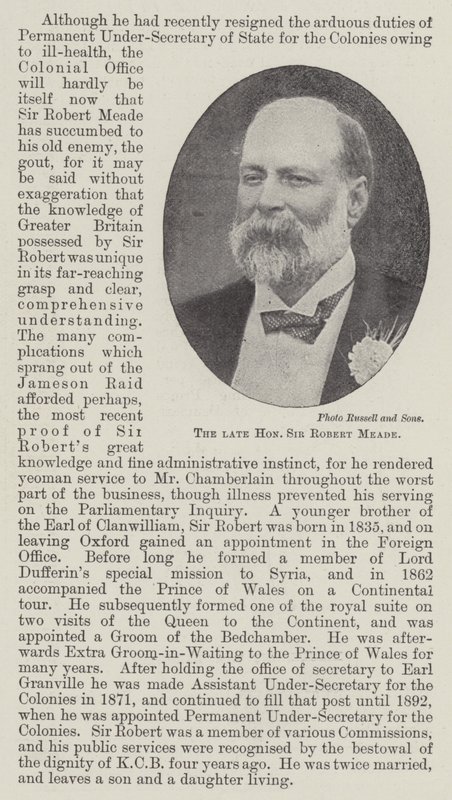Nieżyjący szanowny sir Robert Meade autorstwa English Photographer