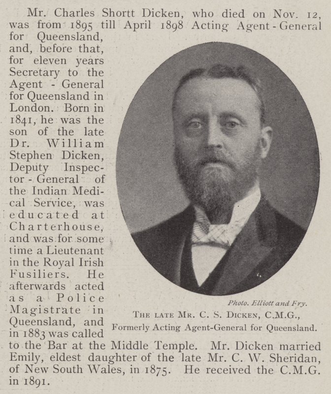 Nieżyjący już pan CS Dicken, CMG, dawniej pełniący obowiązki agenta generalnego Queensland autorstwa English Photographer