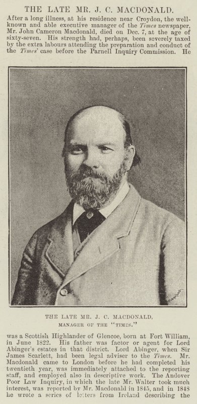 Nieżyjący już pan J C Macdonald, menedżer Times autorstwa English Photographer