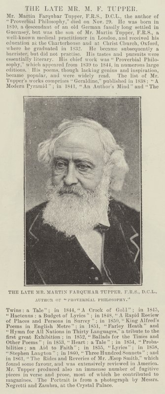 Nieżyjący już pan Martin Farquhar Tupper, FRS, DCL, autor przysłowiowej filozofii autorstwa English Photographer