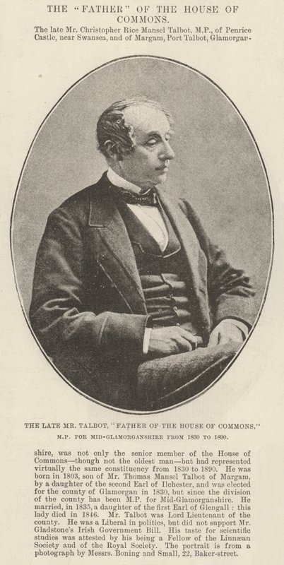 Nieżyjący już pan Talbot, ojciec Izby Gmin, poseł Mid-Glamorganshire od 1830 do 1890 autorstwa English Photographer