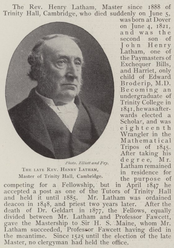 Nieżyjący już wielebny Henry Latham, mistrz Trinity Hall w Cambridge autorstwa English Photographer