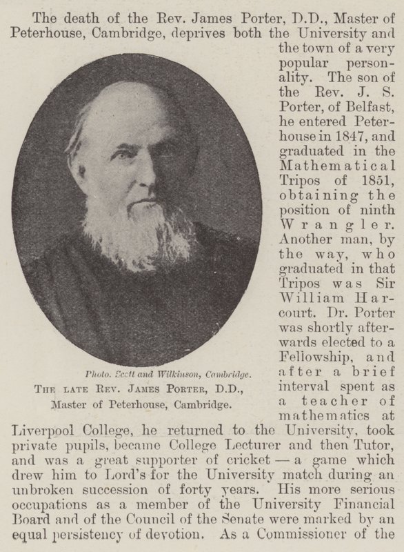 Nieżyjący już wielebny James Porter, DD, mistrz Peterhouse, Cambridge autorstwa English Photographer