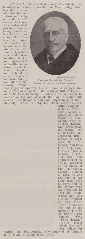 Nieżyjący już Sir Arthur Arnold, wybitny ekspert w kwestii ziemi autorstwa English Photographer