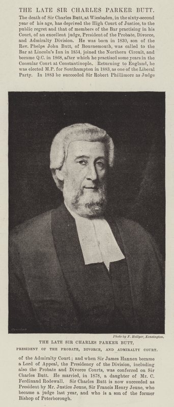 Nieżyjący już Sir Charles Parker Butt, prezes sądu spadkowego, rozwodowego i admiralicji autorstwa English Photographer