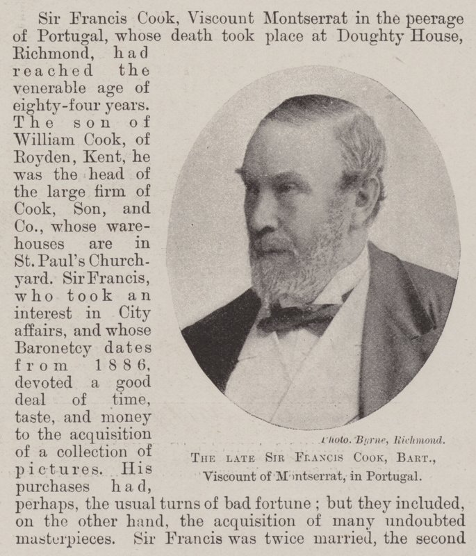 Nieżyjący już Sir Francis Cook, baronet, wicehrabia Montserrat w Portugalii autorstwa English Photographer