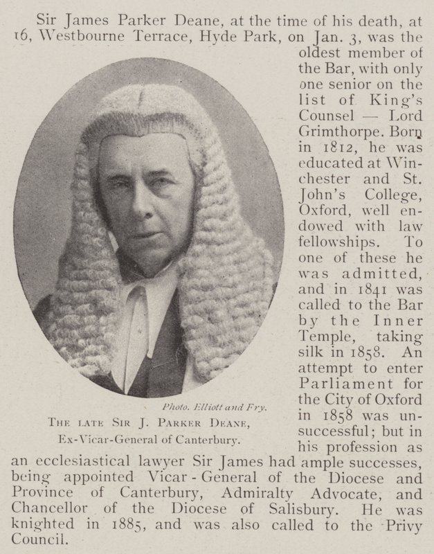Nieżyjący już Sir J Parker Deane, były wikariusz generalny Canterbury autorstwa English Photographer