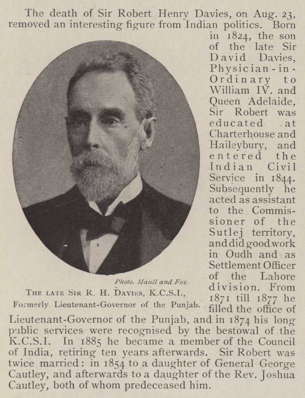 Nieżyjący sir RH Davies, KCSI, były generał-porucznik Pendżabu autorstwa English Photographer