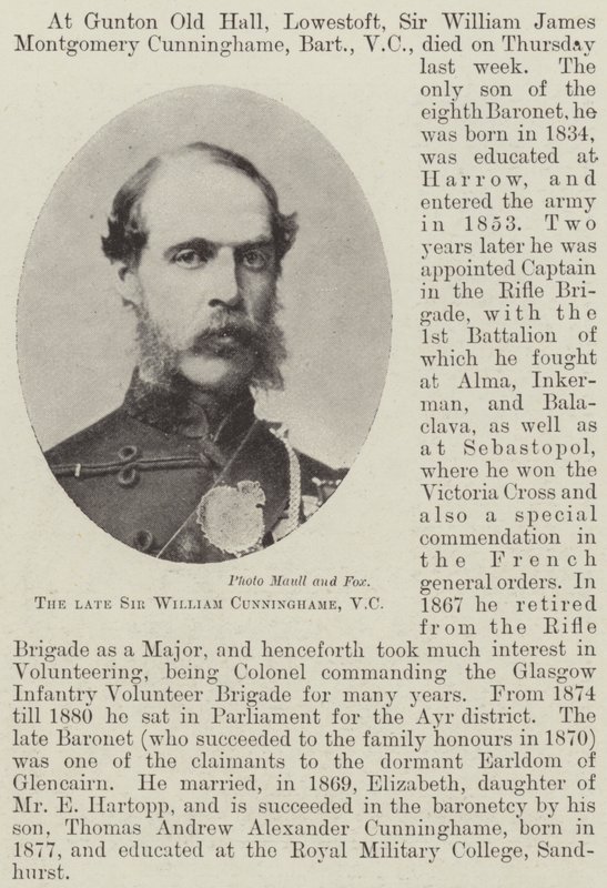 Nieżyjący już Sir William Cunninghame, VC autorstwa English Photographer
