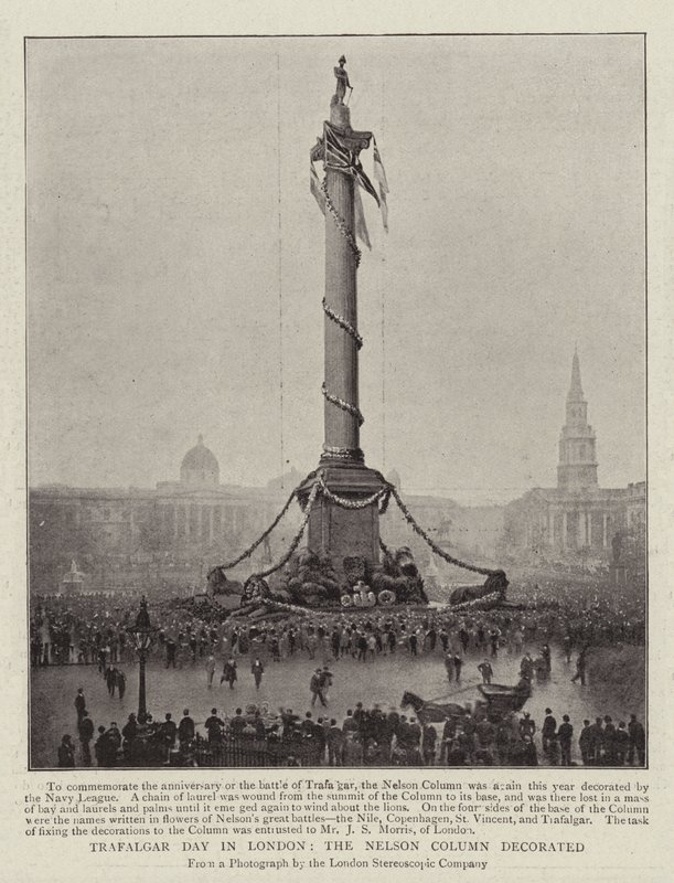 Trafalgar Day w Londynie, ozdobiona kolumna Nelsona autorstwa English Photographer