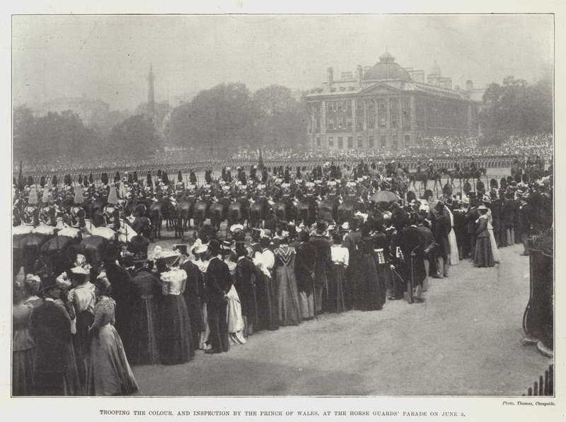 Trooping the Colour i inspekcja księcia Walii podczas parady Horse Guards 3 czerwca autorstwa English Photographer