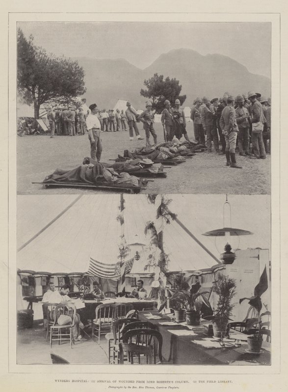 Szpital Wynberg, przyjazd rannych z kolumny Lorda Robertss, Biblioteka Polowa autorstwa English Photographer