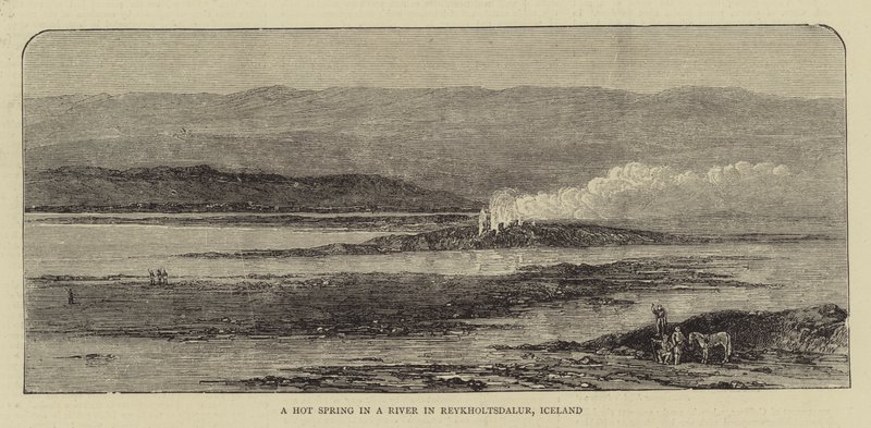 Gorące źródło w rzece w Reykholtsdalur, Islandia (rycina) autorstwa English School