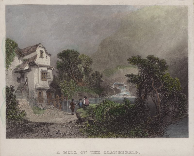 Młyn nad Llanberris (kolorowy grawerunek) autorstwa English School