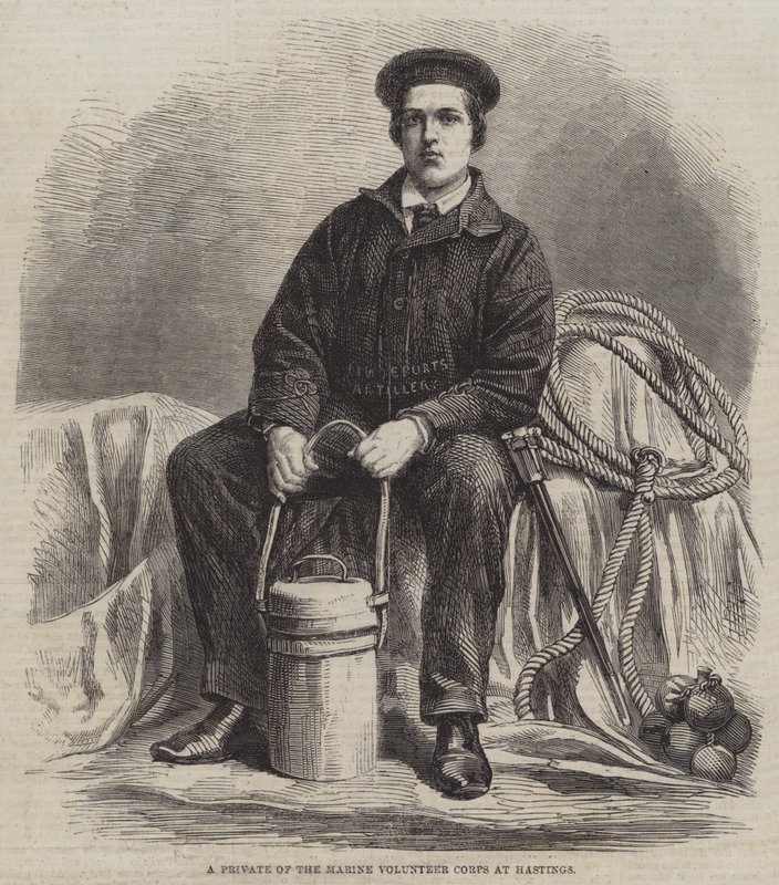 Szeregowiec piechoty morskiej w Hastings (rycina) autorstwa English School